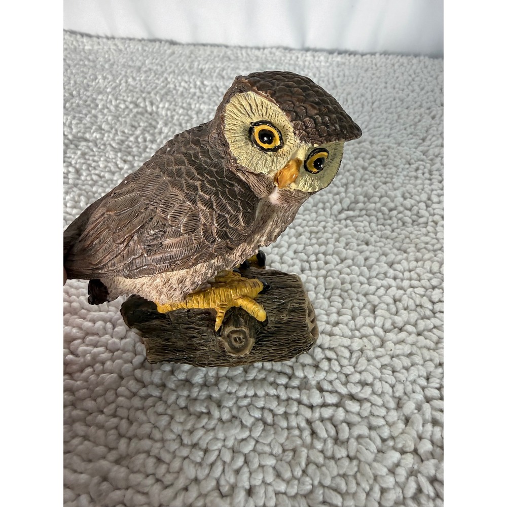 Vintage Style Owl Figurine on Log Perch Brown Resin Bird‎ Statue Home Decor 4.5"